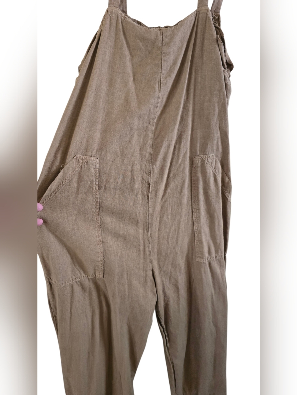 Universal Thread Linen-Blend Relaxed Overalls in Olive and Taupe - Picture 4 of 11